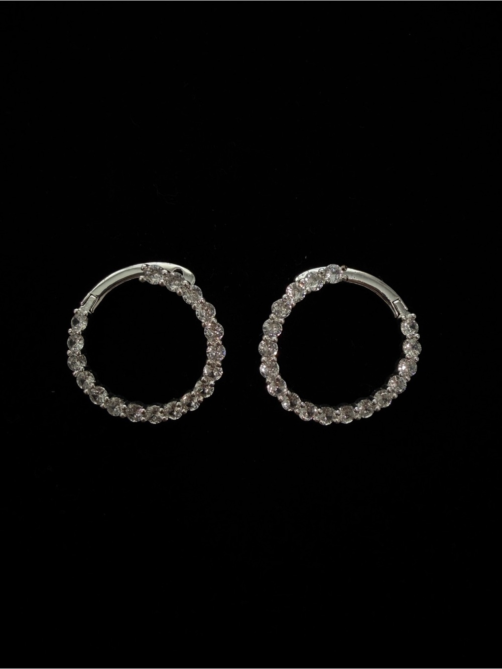 Sterling Silver Crystal Hoop Earrings - Clear